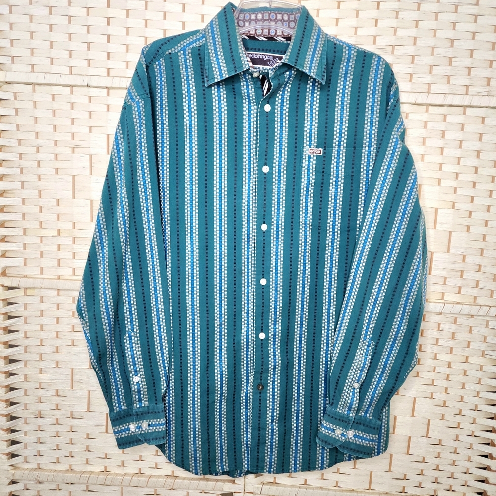 VTG Enyce Men Shirt Sz L Multi Colored Woven Stripe Button Down Long Sleeve